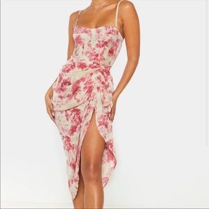 Fuchsia Tie Dye Print Structured Corset Top & Skirt Set